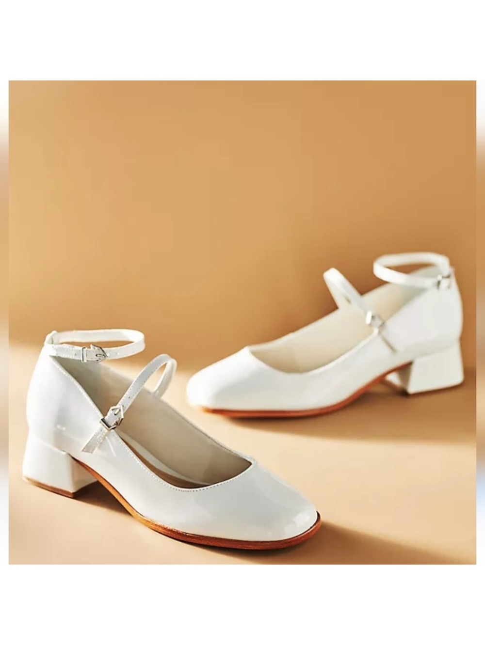 SCHUTZ Dorothy White Patent Leather Ankle-Strap Block Heel Mary Jane